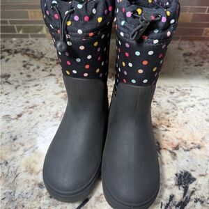 Cat & Jack Black Rain Boots with Colorful Dots Girl drawstring waterproof